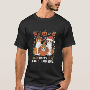 Glada Hallothanksmas Katter Halloween Jul T Shirt