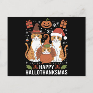 Glada Hallothanksmas Katter Halloween Jul Vykort