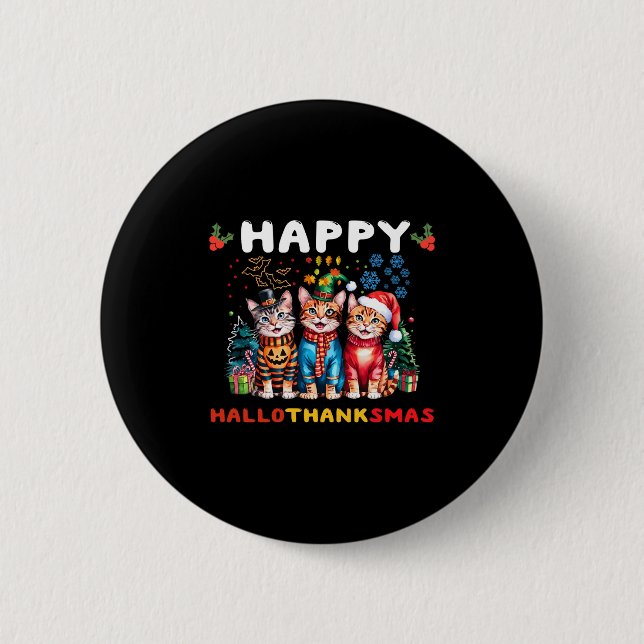 Glada Hallothanksmas Katter Halloween Thanksgiving Knapp (Framsida)