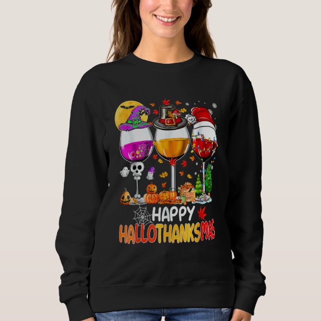 Glada Hallothanksmas-vin glas häxa tomtehatt T Shirt (Framsida)