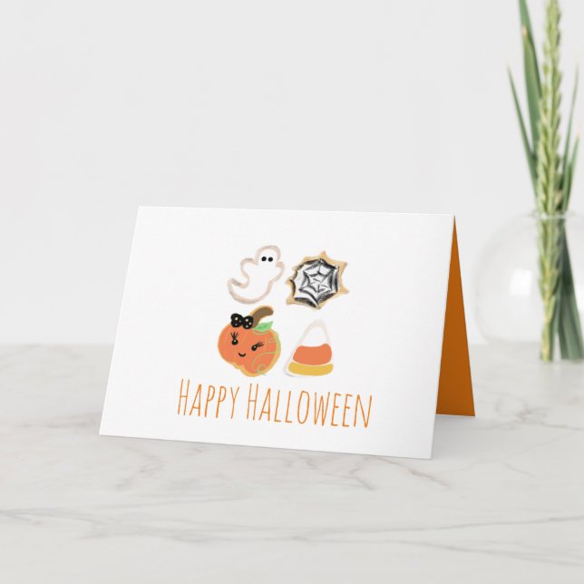 Glada Halloween-kakor Pumpa Spöke Spindelnät Tack Kort (Framsida)