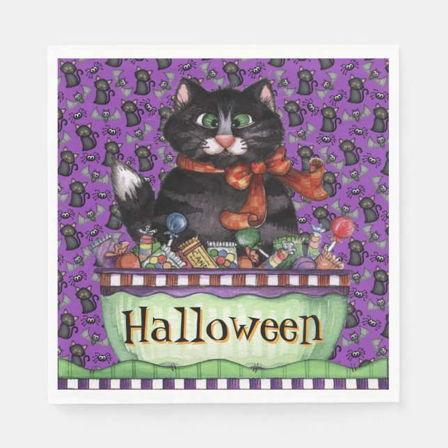 Glada Halloween Katt Servetter (Framsidan)