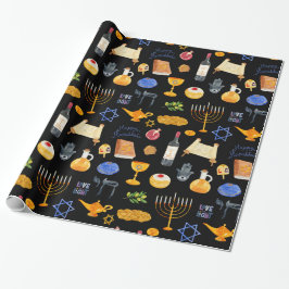 Glada Hanukkah-illustrationer i vattenfärg Mönster Presentpapper