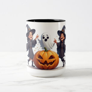 Glada häxor firar Halloween-natt ✨ Två-Tonad Mugg