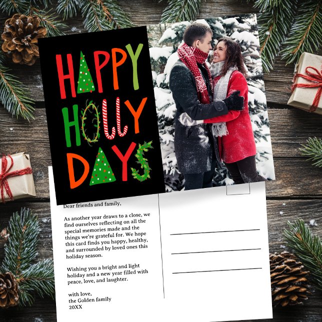 GLADA HELGDAGAR Jul CHRISTMAS Anpassad PERSONLIGT  Vykort (HAPPY HOLLY DAYS Hand-Drawn Lettering Holiday Xmas Christmas CUSTOM Photo Postcard
)