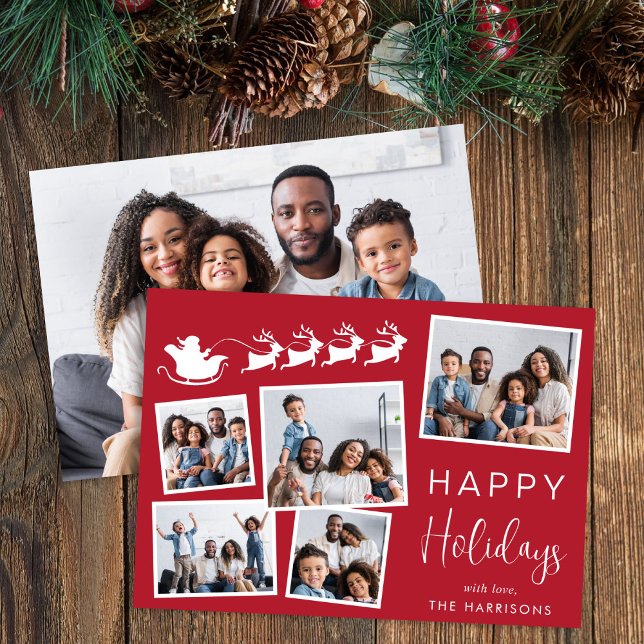 Glada helger 6 Foto Santa släde Röd jul Julkort (Share the love and warmth of the holiday season with this personalized photo Christmas card)