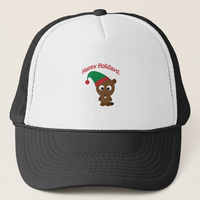 Glada helger! Bäver jul tomte Truckerkeps (Framsida)