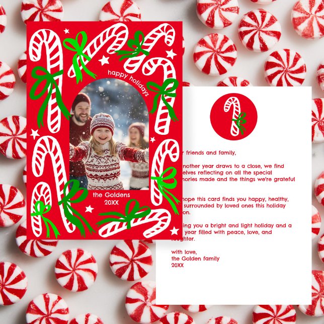 Glada helger Candycanes ANPASSAD FOTO Jul Julkort (Happy Holidays Candycanes CUSTOM Arch PHOTO Christmas Holiday Card
)