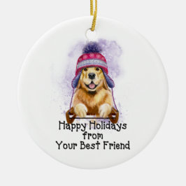 Glada helger från din bästa vän, Golden Julgransprydnad Keramik