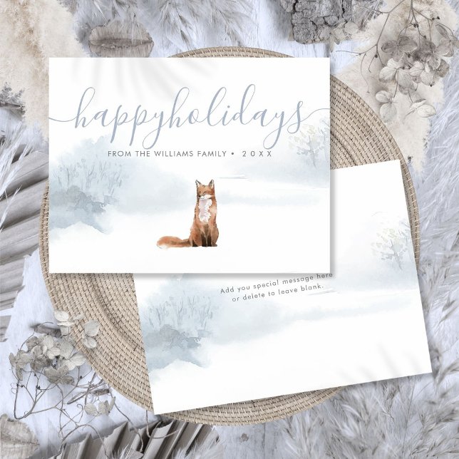 Glada helger Jul Vinter Räv Familjenamn Helg Vykort (Happy Holidays Christmas Winter Fox Family Name Holiday Postcard)