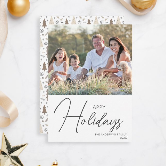 Glada helger Modernt manus Foto Helgkort (Happy Holidays Modern Script Photo Holiday Card by MINTIC DESIGN STUDIO)
