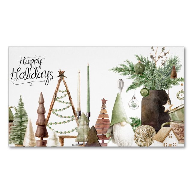 Glada helger Primitiv Tomte Magnetiska Visitkort (Framsida)
