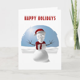 Glada helger. Rolig snöman med dödskalle-huvud Kort