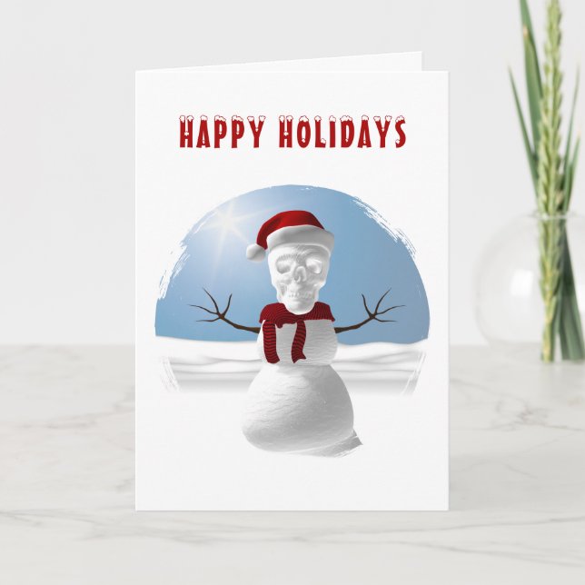 Glada helger. Rolig snöman med dödskalle-huvud Kort (Framsida)