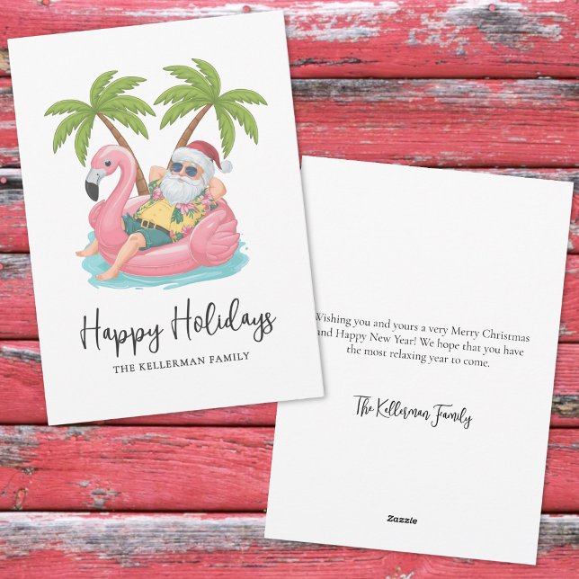 Glada helger Santa Tropical Beach jul Julkort (Happy Holidays Santa Tropical Beach Christmas Holiday Card)
