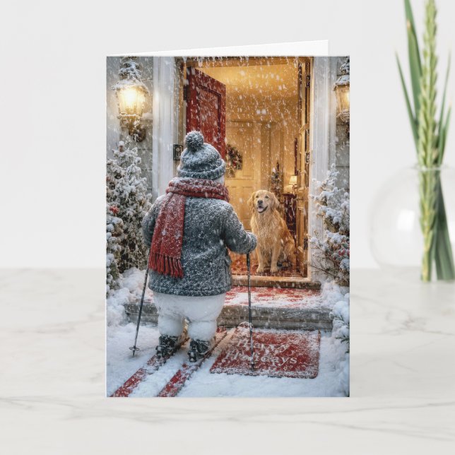 Glada helger Snömannen på skidor Kort (Framsida)