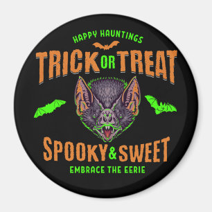 Glada hemsökelser Bus eller godis Halloween-flad Magnet