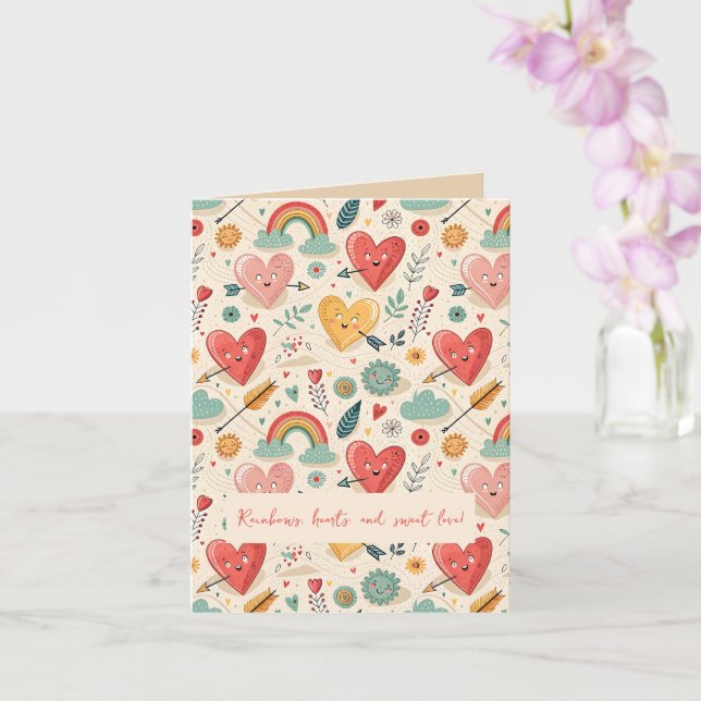 Glada hjärtan - Whimsical Alla hjärtans dag-mönste Kort (Orkide)