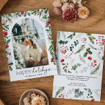 Glada höger 1 Foto Botanisk Båge Modern Julkort<br><div class="desc">Denna samling har akvarell röda blommor,  bär och vintergrönska med modern och elegant typografi,  med ett vinterbotaniskt mönster på baksidan.</div>