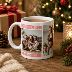 Glada höger 3 Familjefotokollage Rosa Kaffemugg