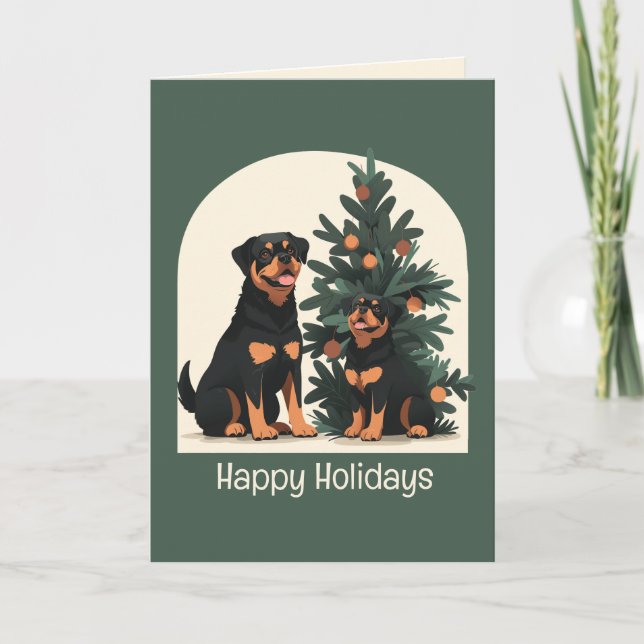 Glada höger Rottweiler hundar Helgkort (Framsida)