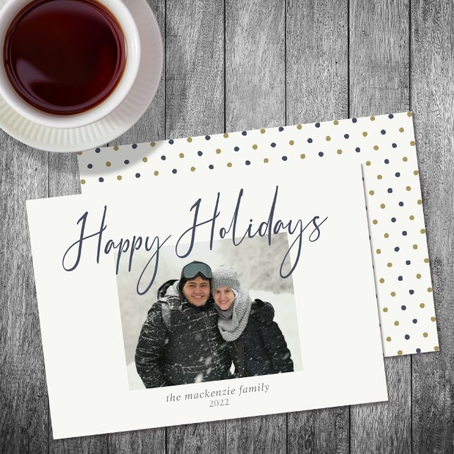 Glada höger Simple Photo Navy Sage Holiday Card Julkort (Skapare uppladdad)