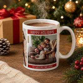 Glada högerled 3 Familjefotokollage Röd Kaffemugg