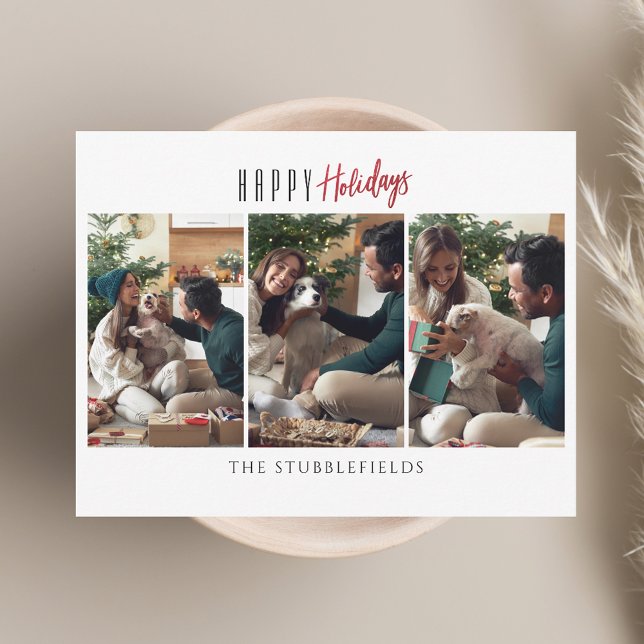 Glada högtider 3 familjebilder julhälsningar anteckningskort (Happy Holidays 3 Family Photos Christmas Greetings Note Card)