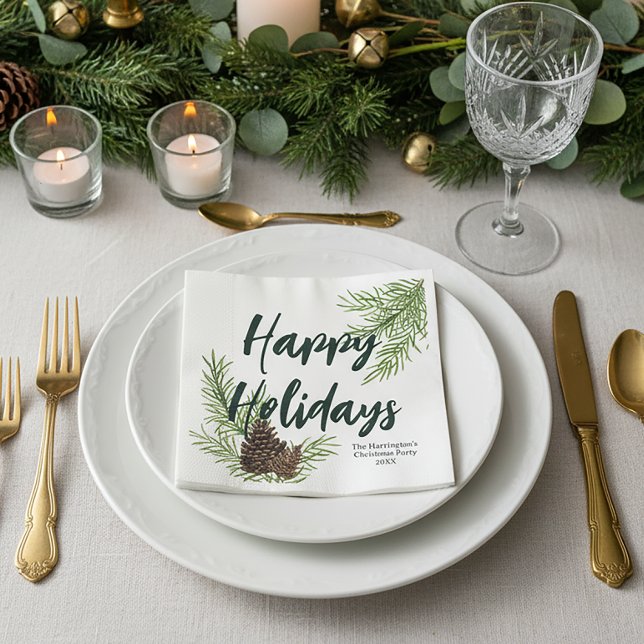 Glada högtider Akvarell Vinter Tall Personlig Pappersservett (Skapare uppladdad)