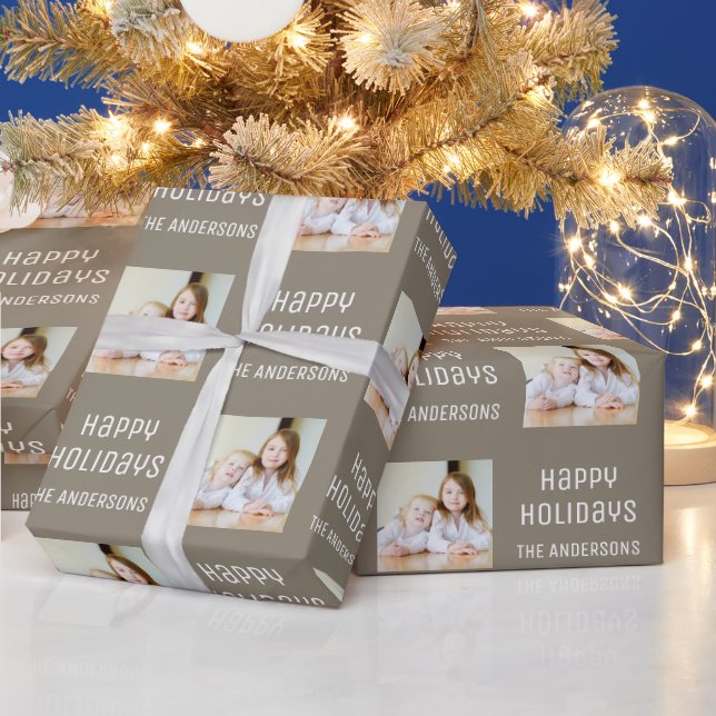 Glada högtider Anpassad julfotografi Beige Presentpapper (Helgdagar)