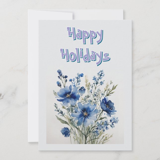 Glada högtider Blommor Akvarell God Jul Julkort (Framsida)