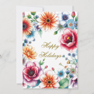 Glada högtider Blommor Vattenfärg God Jul Julkort
