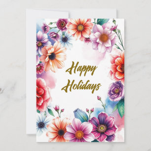 Glada högtider Blommor Vattenfärg God Jul Julkort