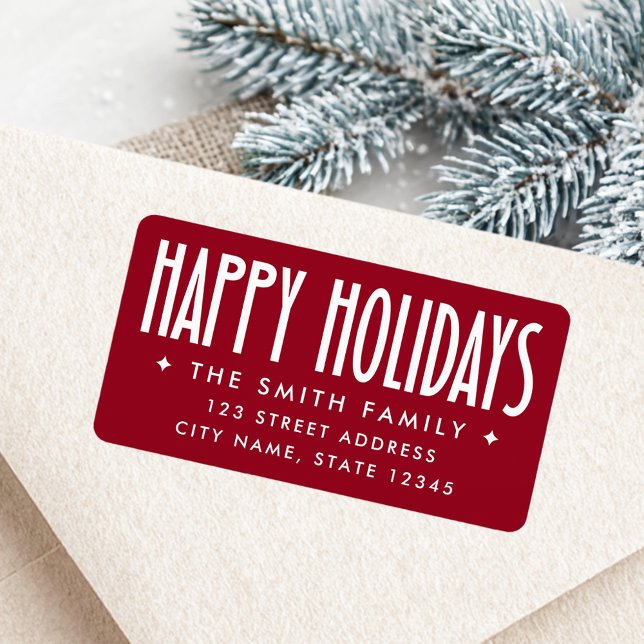Glada högtider djupröd returadress adressetikett (Happy Holidays deep red return address Label)