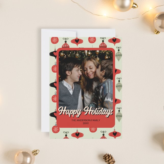Glada Högtider Familjefoto Jul Röd Julkort (Happy Holidays Family Photo Christmas Red Holiday Card)