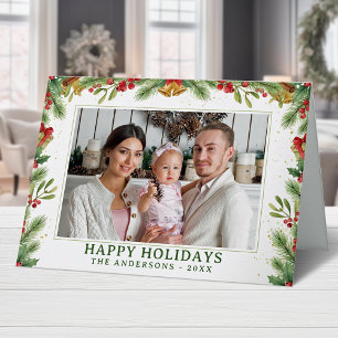 Glada Högtider Familjefoto Vattenfärg Blommor Helgkort