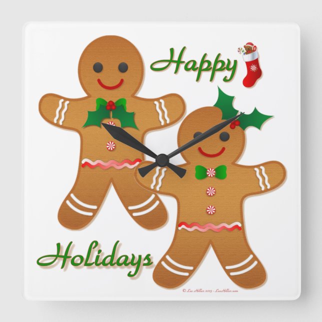 Glada Högtider Gingerbread Man Pojke Flicka Fyrkantig Klocka (Framsida)