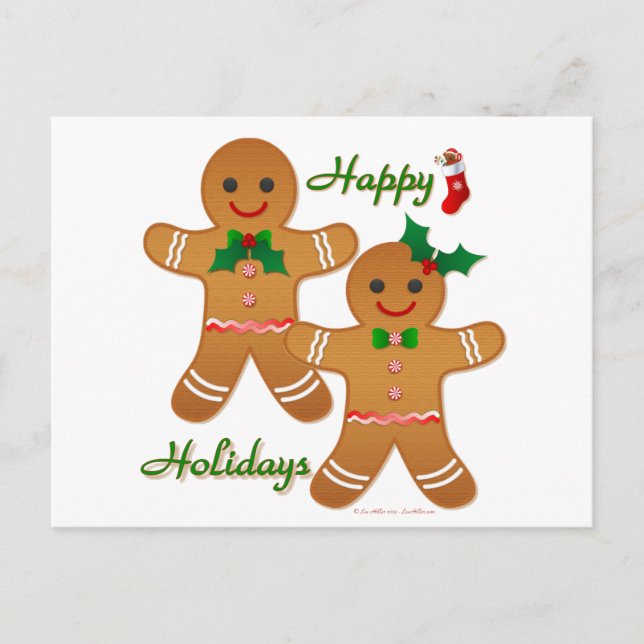 Glada Högtider Gingerbread Man Pojke Flicka Helg Vykort (Framsida)