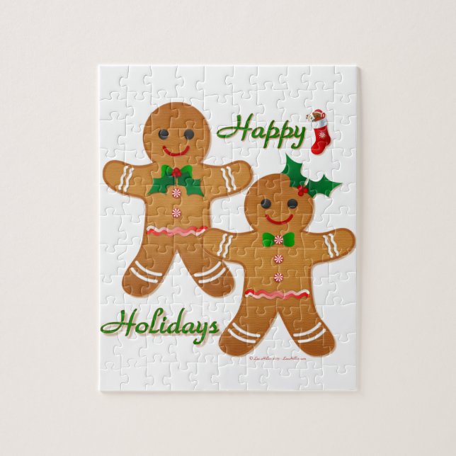 Glada Högtider Gingerbread Man Pojke Flicka Pussel (Vertikal)
