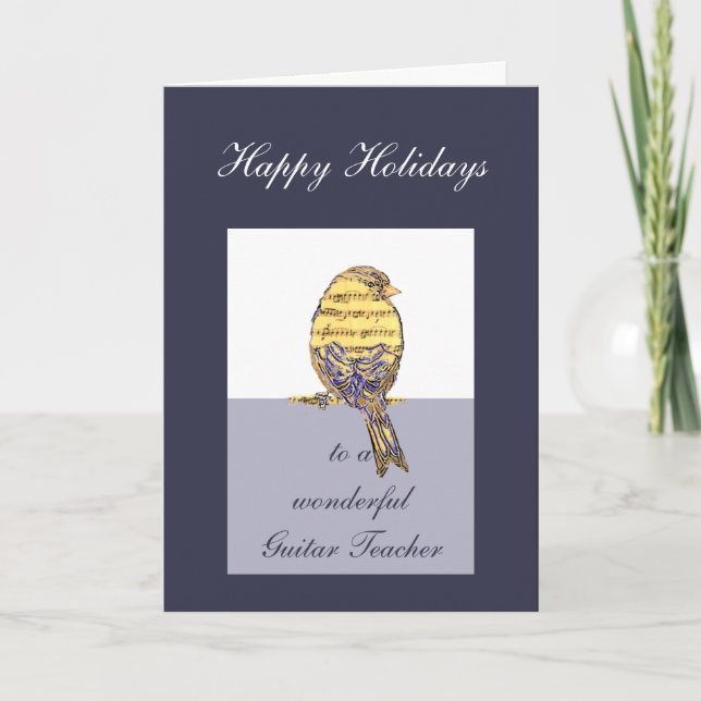 Glada högtider Gitarrlärare Musiknot Fågel Helgkort (Framsida)