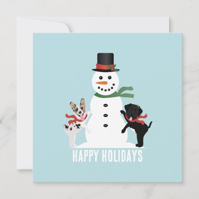 Glada högtider Hundar bygger en snöman Kort (Framsida)