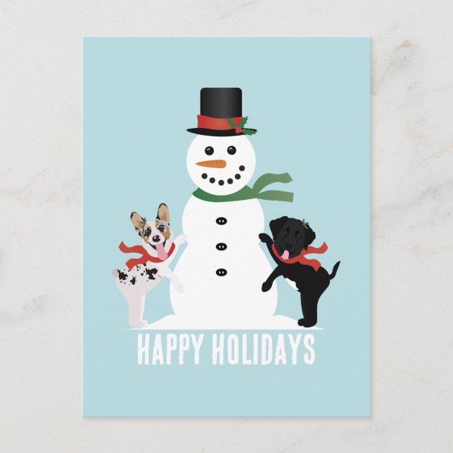 Glada högtider Hundar bygger en snöman Vykort (Framsida)