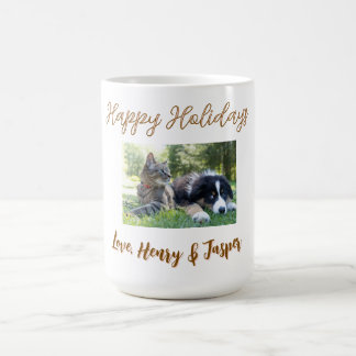 glada högtider jul husdjur hund katt foto namn kaffemugg