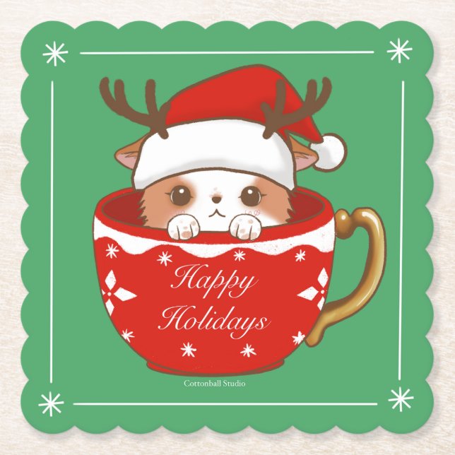 Glada högtider jul tomte ris mochi-mugg  underlägg papper (Framsida)