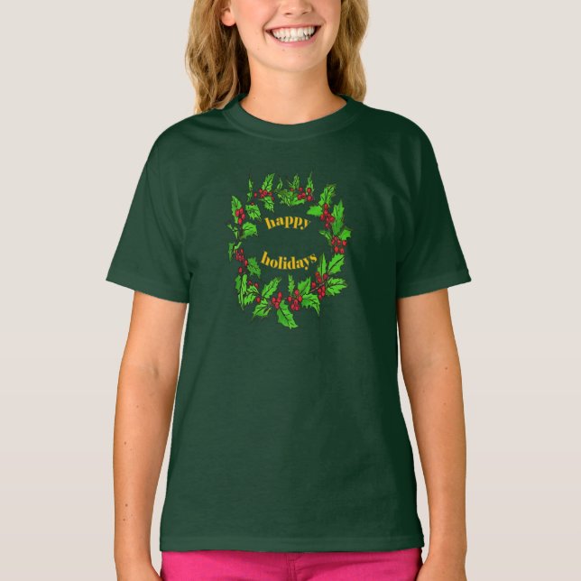 Glada högtider julgran julkrans t shirt (Framsida)