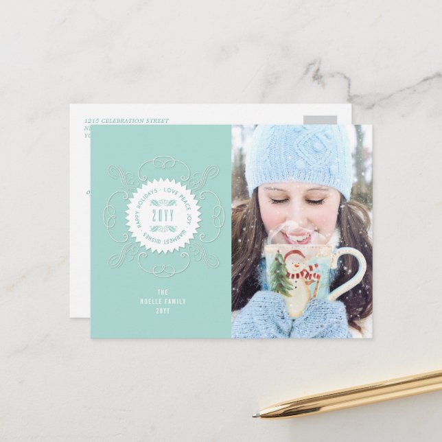 Glada Högtider Kärlek Fred Glädje Pyntad Sigill Fo Helg Vykort (Fram/Back In Situ)