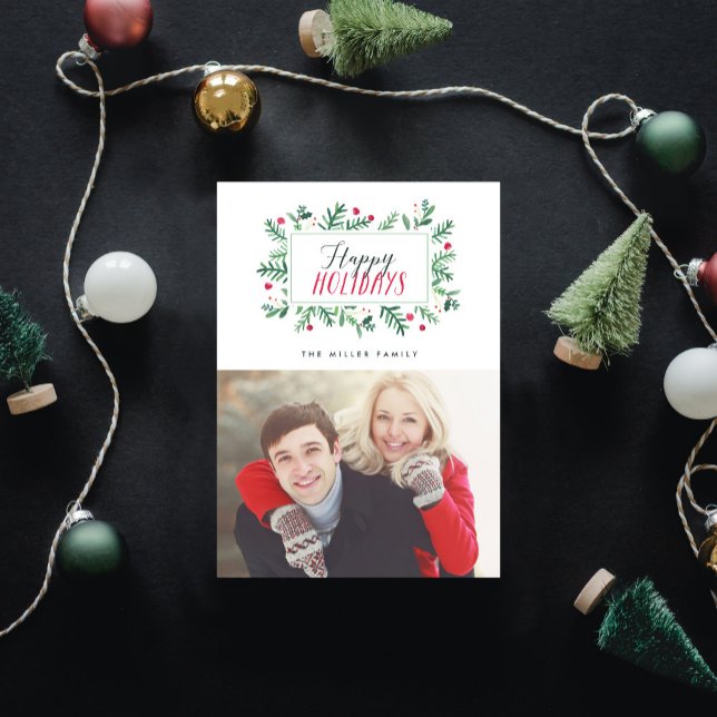 Glada högtider Målade botaniska motiv Julkort (Skapare uppladdad)