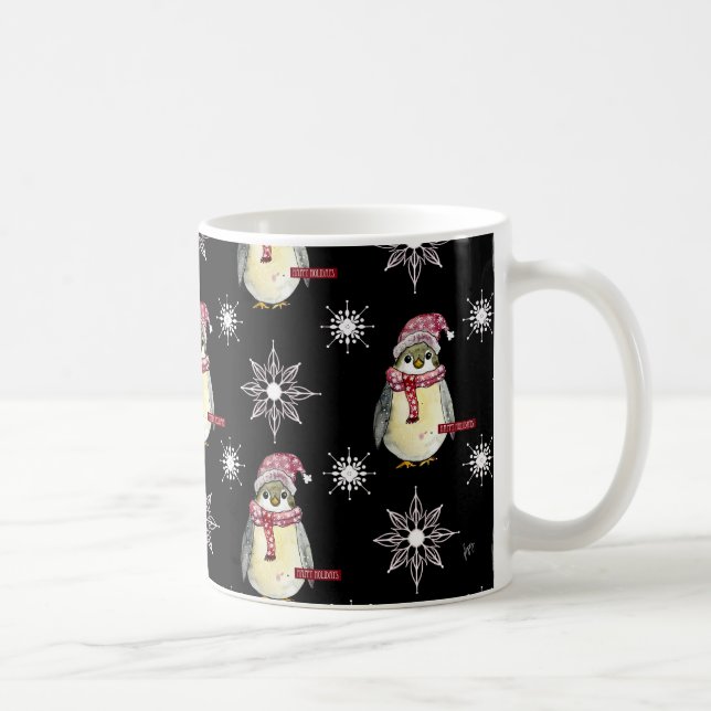 Glada högtider Pingviner och snöflingor på svart Kaffemugg (Höger)