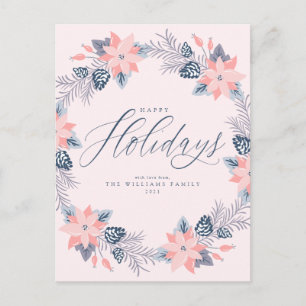 Glada högtider Rosa Poinsettia Krans Julkort Vykort
