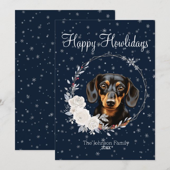 Glada Högtider Söt Liten Dackel Hund Julkort (Fram/baksida)